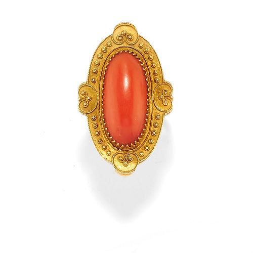 A 18K yellow gold and coral ring, first half of 20th Century