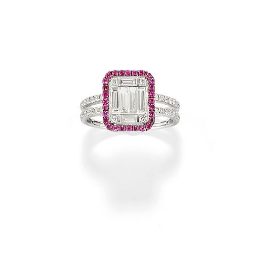 A 18K white gold, diamond and ruby ring