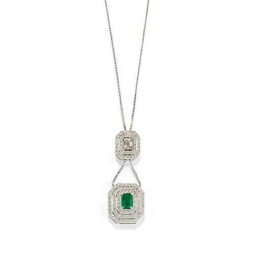 A 18K white gold, emerald and diamond necklace