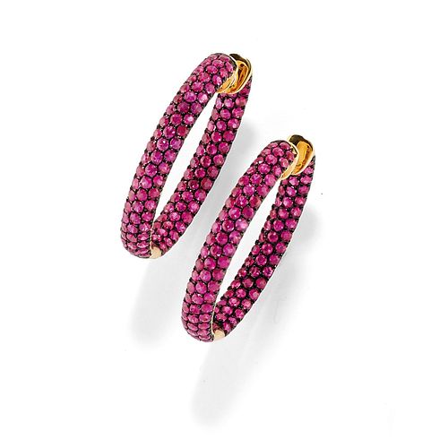 A 18K yellow gold, 18K burnished gold and ruby earclips