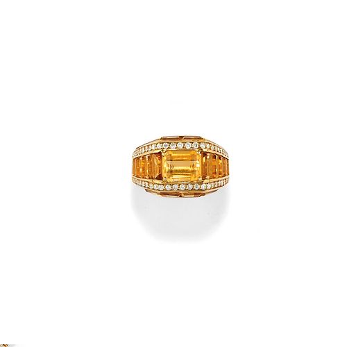 A 18K yellow gold, quartz and diamond ring