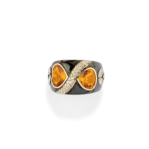 A 18K white gold, ematite, quartz and diamond ring