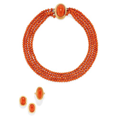 A 18K yellow gold and coral parure