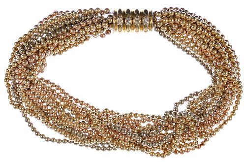 14k Multi-Color Gold and Diamond Multi-Strand Necklace