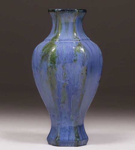 Fulper Pottery #660 Hexagonal Chinese Blue Vase c1910s