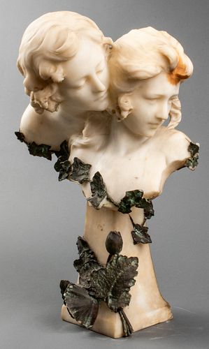 Carved Marble And Bronze Bust Of A Couple