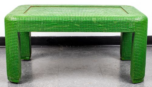 Karl Springer Style Modern Grasscloth Table