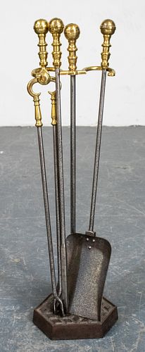 Iron & Brass Fire Tools with Stand
