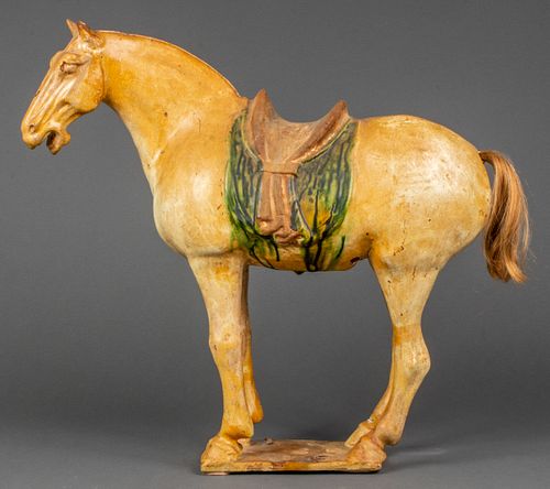 Chinese Tang Dynasty Sancai Glazed Pottery Horse