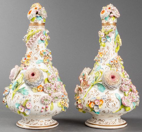 Schneeballen Style Floral Porcelain Vases, Pr