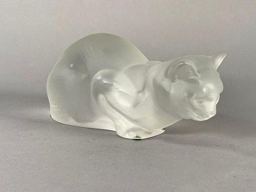 Lalique Molded and Frosted Glass Crouching Cat