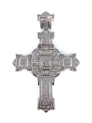 14K White Gold and Pave Diamond Large Cross Pendant
