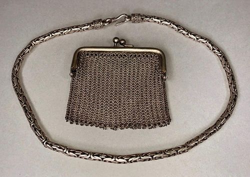 Sterling Silver Rope Link Necklace and Silver Mesh