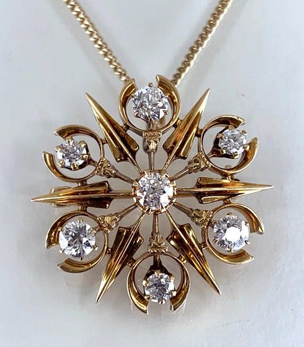 Antique Gold and Diamond Starburst Pendent/Brooch, ca.