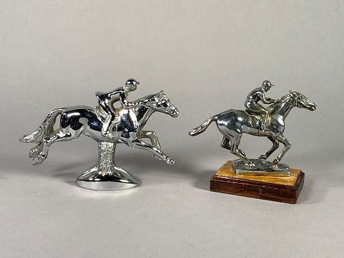 Two Vintage Automotive Mascots, Horse and Riders