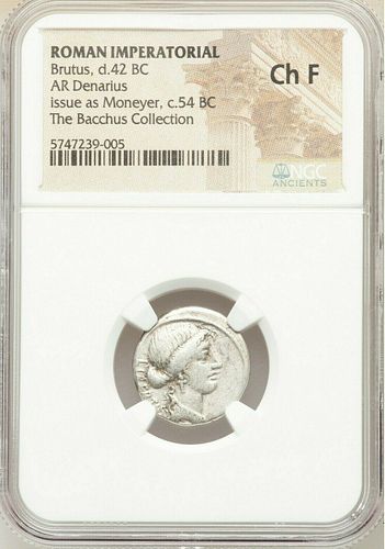Ancient Roman Q. Servilius Caepio (M. Junius) Brutus, as Moneyer (54 BC). Silver denarius