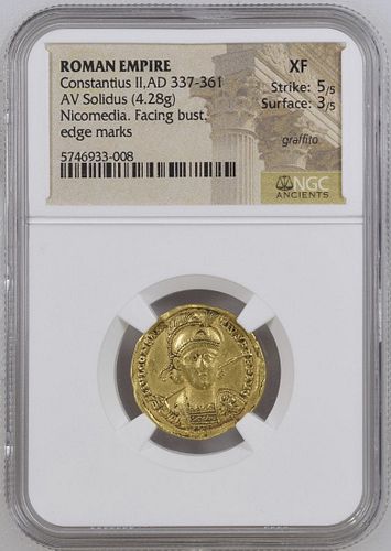 Ancient Constantius II, as Augustus (AD 337-361).Gold solidus