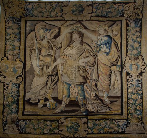 "Coronación del Rey Luis XIV". Tapiz de la manufactura de los Gobelinos en lana.
