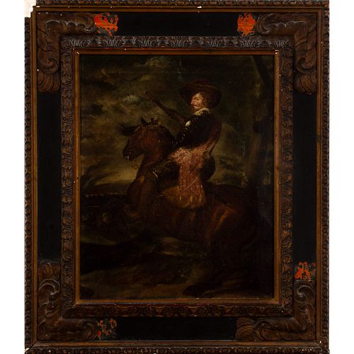 Escuela española del siglo XIX. "Retrato de Gaspar de Guzmán. Conde Duque de Olivares a caballo"