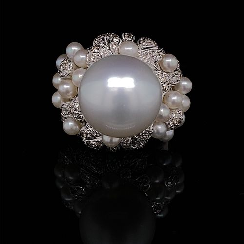18K Diamond Pearl Ring
