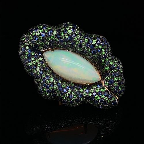 18K Sapphire Demantoid Opal Ring