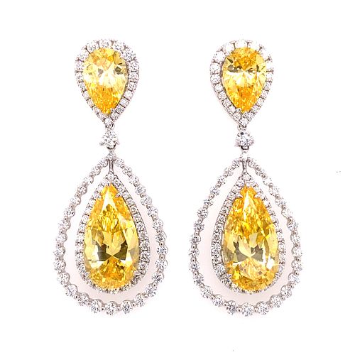 18K Diamond Yellow Sapphire EarringsÊ