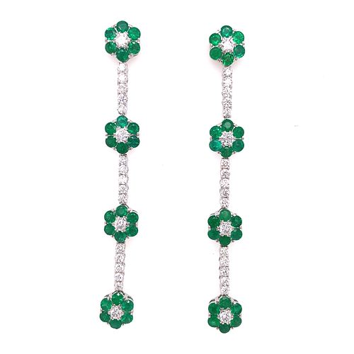 18K Diamond Emerald Flower Hanging EarringsÊ