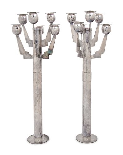 Pascal de Maurin
(French, 20th Century)
A Pair of Six-Light Candelabra, c. 1999,Executed by Jacques Richard, Paris
