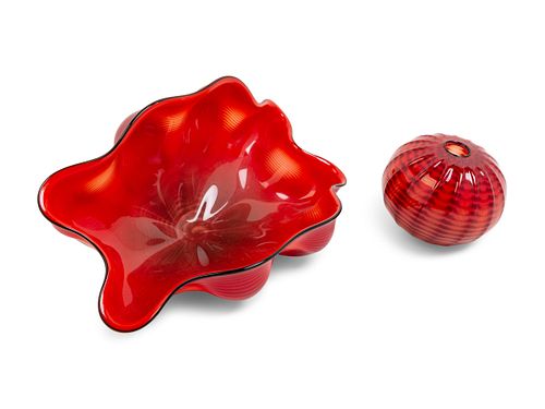 Dale Chihuly
(American, b. 1941)
Two-Piece Red Sea Form Set