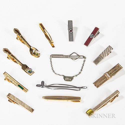Collection of Tie Bars, by Swank, Hickok, Speidel, and others, many in figural forms.