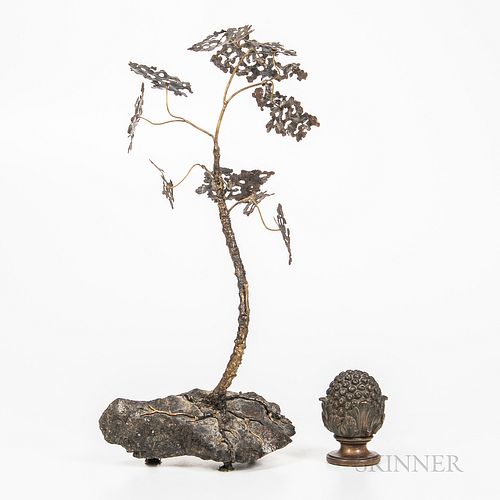 Corey Daniels (20th/21st Century), Gingko Tree Sculpture, cast metal, ht. 17 in.; together with a cast brass finial.