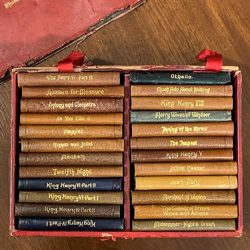 Boxed Set of Miniature "Shakespeare's Works," early 20th century, twenty-four volumes, (books in good condition, box with losses and se