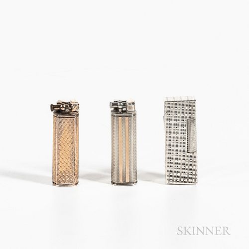 Three Vintage Dunhill Lighters, marked.