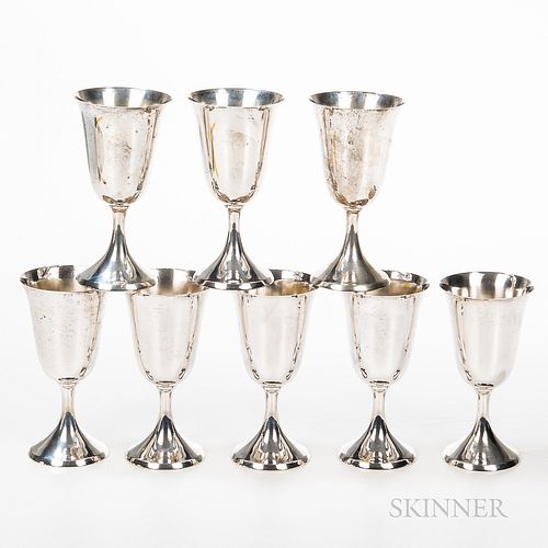 Set of Eight Cartier Sterling Silver Wine Goblets. approx. 38 troy oz.