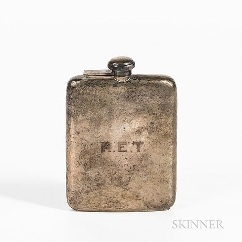 Sterling Silver Hammered Half-pint Flask, early 20th century, engraved in block letters "R.E.T.," 8.65 troy oz.