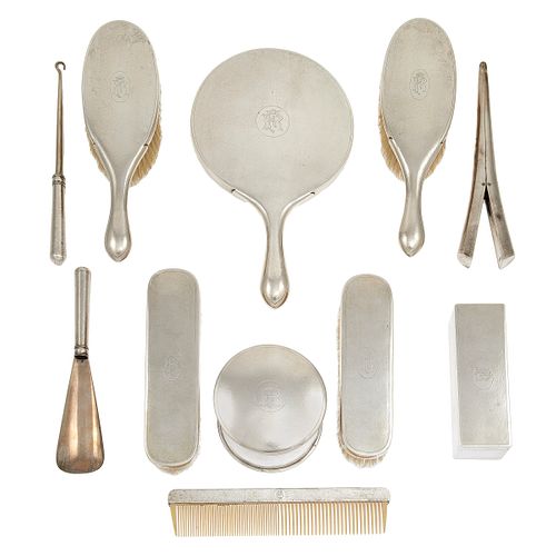 Chinese Export Sterling Dressing Table Set 
