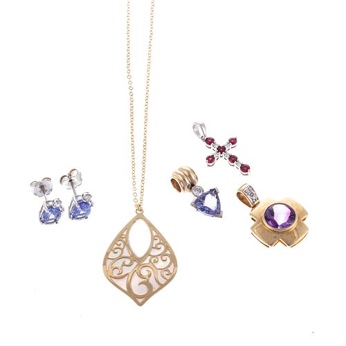 A Collection of 14K Pendants, Earrings & Necklace
