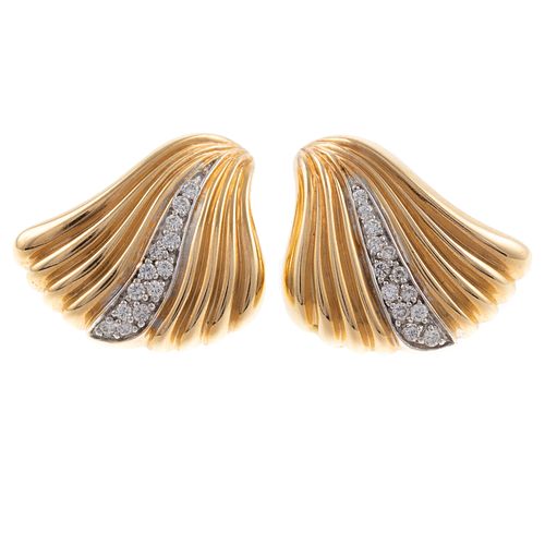 A Pair of Pave Diamond Fluted Earrings in 14K