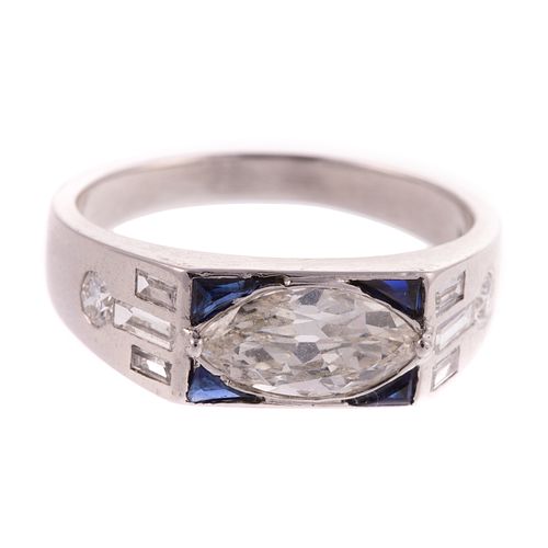 A Marquise Diamond & Sapphire Ring in Platinum