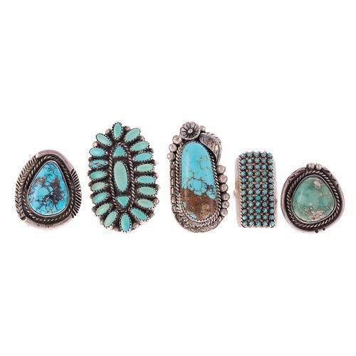 Five Silver Turquoise Native American Rings