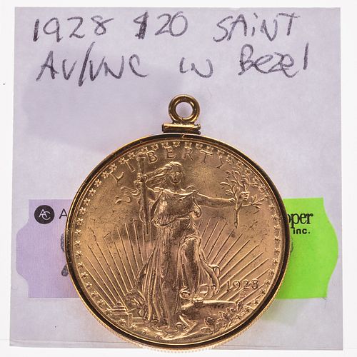 1928 $20 St Gaudens AU58 in Bezel