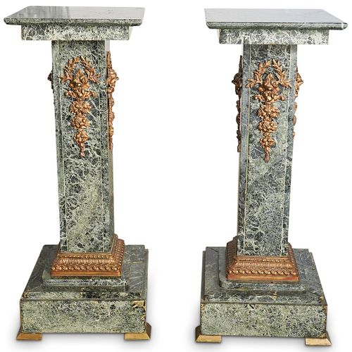 Dore Bronze & Green Marble Pedestals
