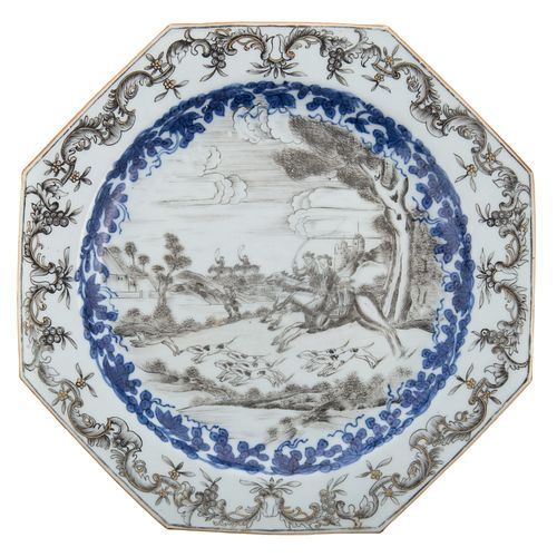 Rare Chinese Export En Grisaille Hunt Plate