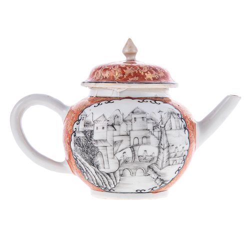 Rare Chinese Export European Scene Teapot