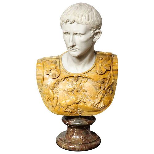 A Museum Quality Carrara and Sienna Marble Bust of Julius Augustus Caesar, 1850