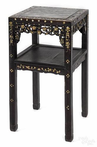 Chinese rosewood stand, ca. 1900, with mother o