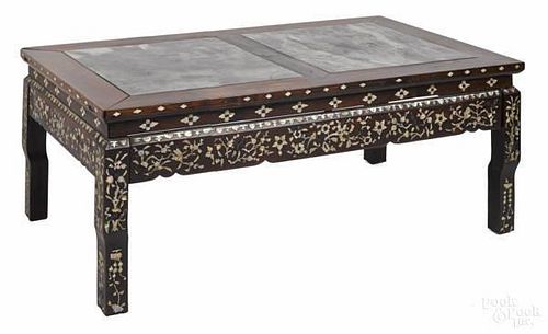 Chinese marble top low table with mother of pear