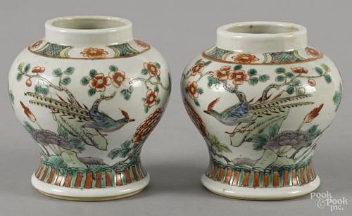 Pair of Chinese Qing dynasty famille verte vases