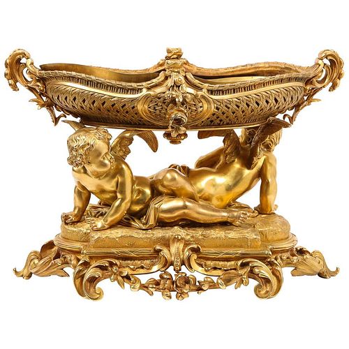 Exceptional Napoleon III French Ormolu Figural Basket Centerpiece with Cherubs