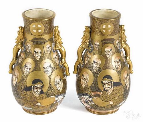 Pair of Japanese Satsuma thousand faces vases, c